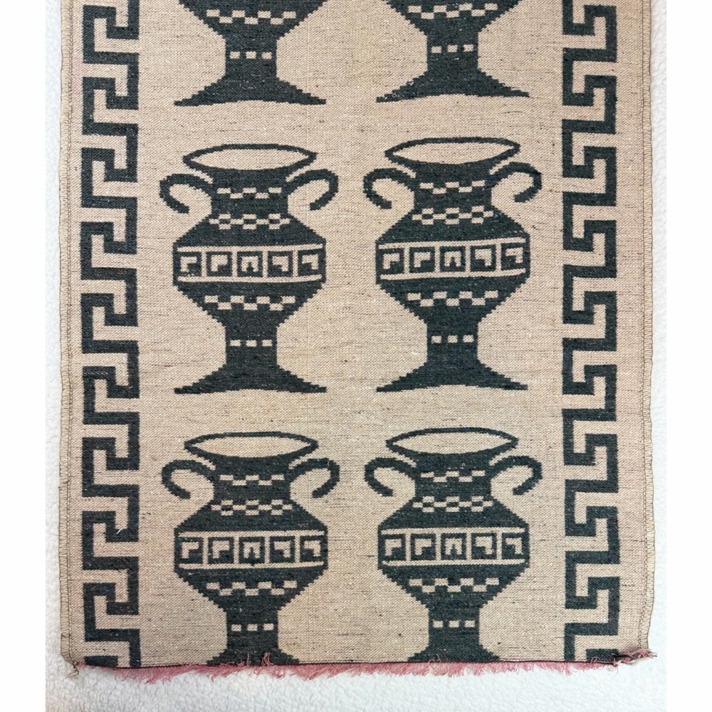 Tan/Black Woven Wall Tapestry with Greek Vase Design - Picture 2 of 12